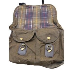 Barbour Womens Green Check Leather Adjustable Strap Pocket Waxed Sling Handbag
